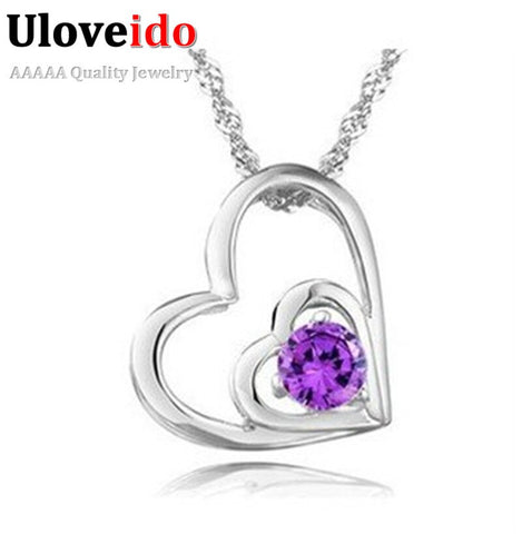 2016 Vintage Heart Pendant with Purple Stone Silver Color Wedding Jewelry Pendants Women Necklace Suspension Ornamentation N601