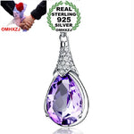 OMHXZJ jewelry woman girl Make a wish stone Drops water Amethyst 925 sterling silver pendant Charms PE36 ( NO Chain Necklace )