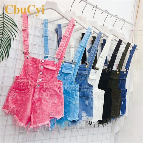 CbuCyi Fashion Denim Overalls for Women Jumpsuit Female Denim Rompers Womens Playsuit Salopette Straps Overalls Shorts Rompers