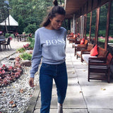 2018 Women Sweatshirts Ladies Causal Letter BOSS Printed Hooded Sweatshirt Long Sleeve Pullover Tops Sudadera Mujer Pullover