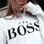 2018 Women Sweatshirts Ladies Causal Letter BOSS Printed Hooded Sweatshirt Long Sleeve Pullover Tops Sudadera Mujer Pullover