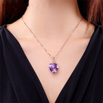 Luxury Heart Shaped Amethystine Pendant 18CK Rose Gold Chain Gem Stone Natural Purple Crystal Necklaces Women Bridal Party Jewl