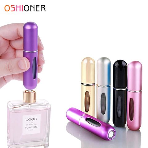 OSHIONER 5ml Refillable Mini Perfume Spray Bottle Aluminum Spray Atomizer Portable Travel Cosmetic Container Perfume Bottle