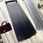 Gogoyouth Long Tulle Skirt Women 2019 Spring Summer Gradient Korean Elegant High Waist A-line Pleated School Midi Skirt Female