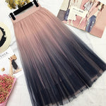 Gogoyouth Long Tulle Skirt Women 2019 Spring Summer Gradient Korean Elegant High Waist A-line Pleated School Midi Skirt Female