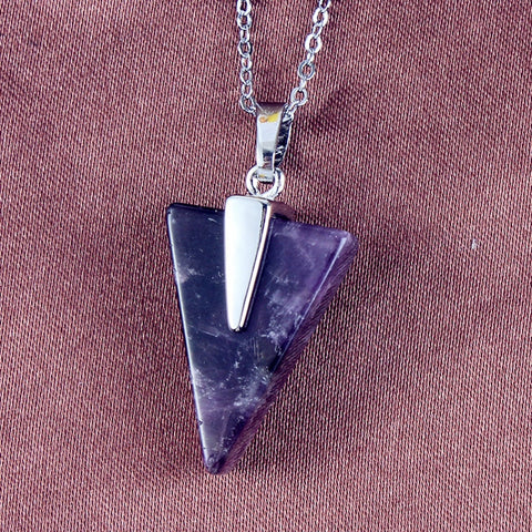 Kraft-beads Simple Style Silver Plated Triangle Pendant Natural Purple Amethysts Necklace Link Chain Jewelry