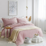 Warm Cotton-Linen Quilt Set Soft Breathable Bed Cover Crafted Pink Button Coverlet Set Comfortable Luxury Duvet Cover