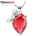 Water Drop Necklaces Butterfly Pendant Amethyst Crystal Red Jewelry Rhinestone Silver Chain Wedding Jewellery Pingentes N486