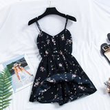 2019 New Women's Playsuits sweet Summer Casual Fashion Bohemian Print Thin Strap Sleeveless Jumpsuit Black Overalls for Women