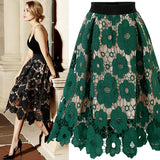 Fashsiualy Women Fashion Summer maxi long high waist Skirt Lace Flower Print skirts Beach Party Elegant Midi Skirt Female