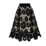 Fashsiualy Women Fashion Summer maxi long high waist Skirt Lace Flower Print skirts Beach Party Elegant Midi Skirt Female