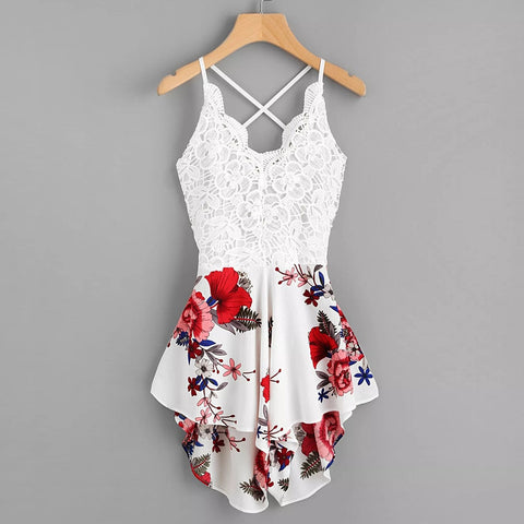 Summer Women Clothes Sleeveless Floral Print V-Neck Sleeveless Playsuit Jumpsuits For Women Playsuit Overalls For Women