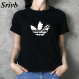 Srivb 2019 Summer Cotton Tshirt Women Tumblr Black White Fashion Print Women Tshirt New Hipster Loose Women Tops Short Sleeve